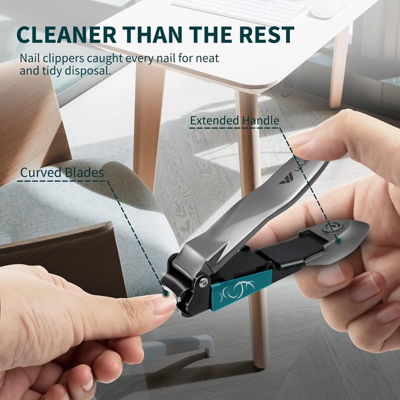 VANWIN Nail Clippers with Catcher, No Splash Fingernail Toenail Clippers with Sharp Curved Blade and Glass Nail File, Wide Jaw Opening Stainless Steel Nail Cutter Trimmer for Seniors Adult Men Women - Image 5